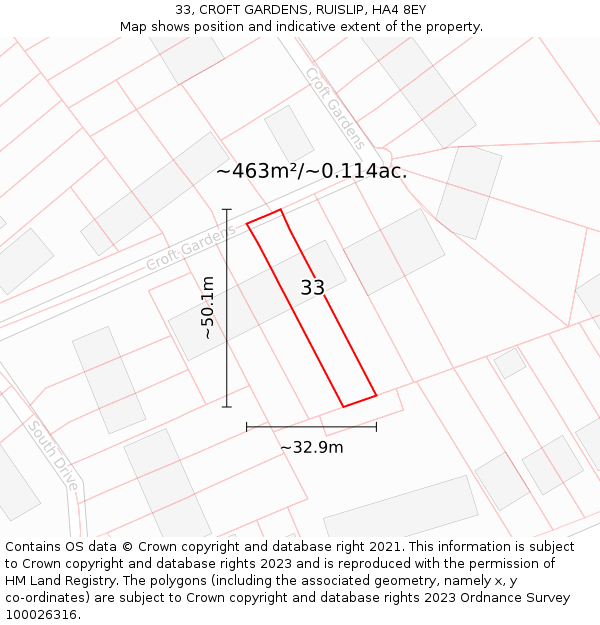 33, CROFT GARDENS, RUISLIP, HA4 8EY: Plot and title map