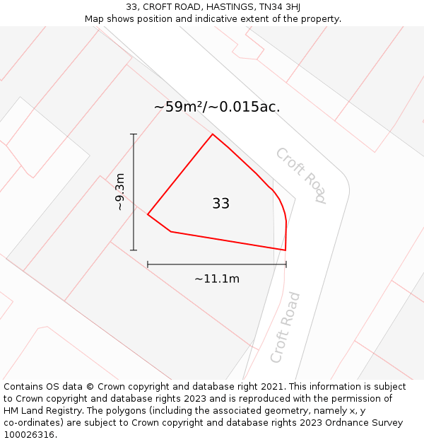 33, CROFT ROAD, HASTINGS, TN34 3HJ: Plot and title map