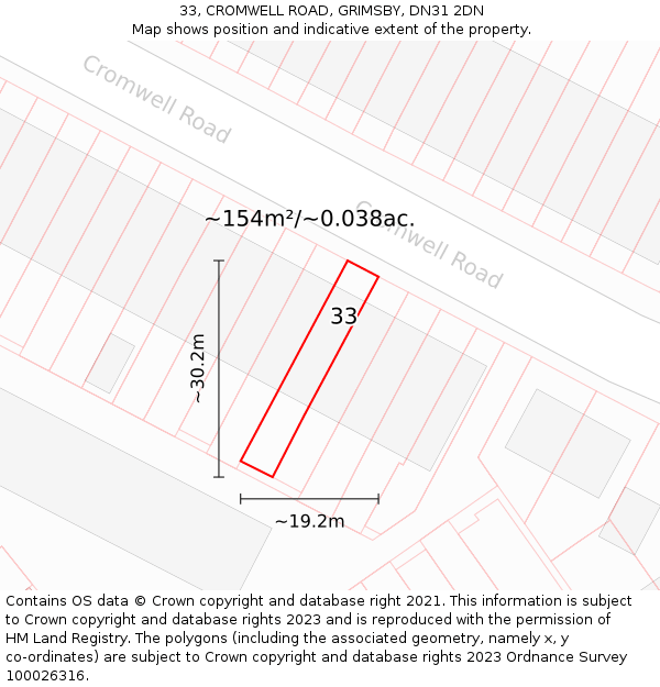 33, CROMWELL ROAD, GRIMSBY, DN31 2DN: Plot and title map