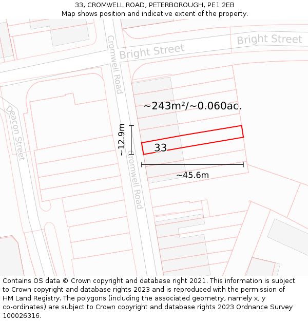 33, CROMWELL ROAD, PETERBOROUGH, PE1 2EB: Plot and title map