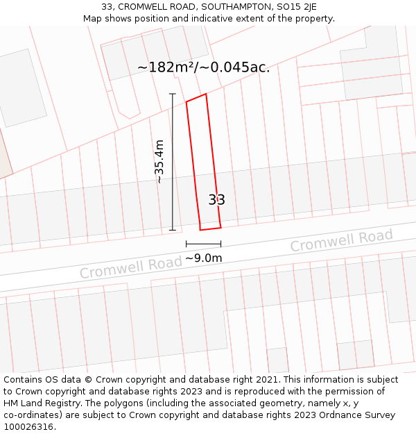 33, CROMWELL ROAD, SOUTHAMPTON, SO15 2JE: Plot and title map