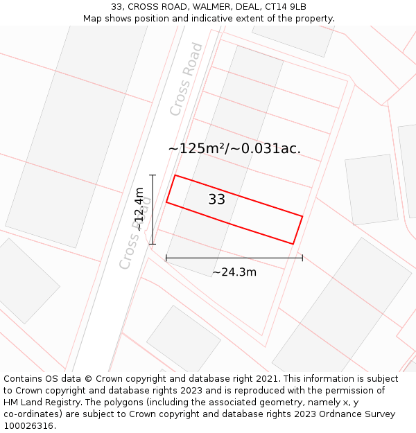 33, CROSS ROAD, WALMER, DEAL, CT14 9LB: Plot and title map