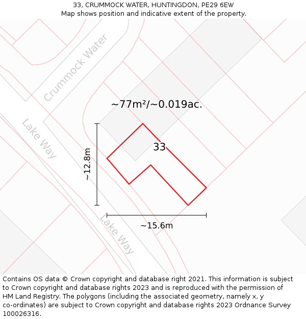 33, CRUMMOCK WATER, HUNTINGDON, PE29 6EW: Plot and title map