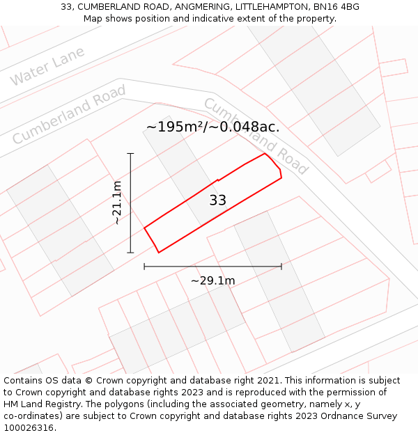 33, CUMBERLAND ROAD, ANGMERING, LITTLEHAMPTON, BN16 4BG: Plot and title map