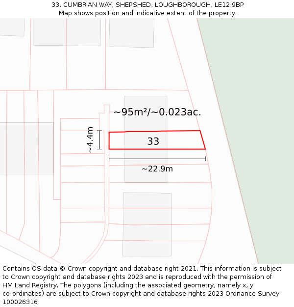 33, CUMBRIAN WAY, SHEPSHED, LOUGHBOROUGH, LE12 9BP: Plot and title map