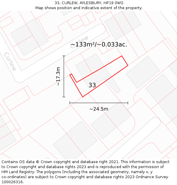 33, CURLEW, AYLESBURY, HP19 0WG: Plot and title map
