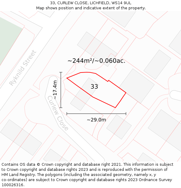 33, CURLEW CLOSE, LICHFIELD, WS14 9UL: Plot and title map