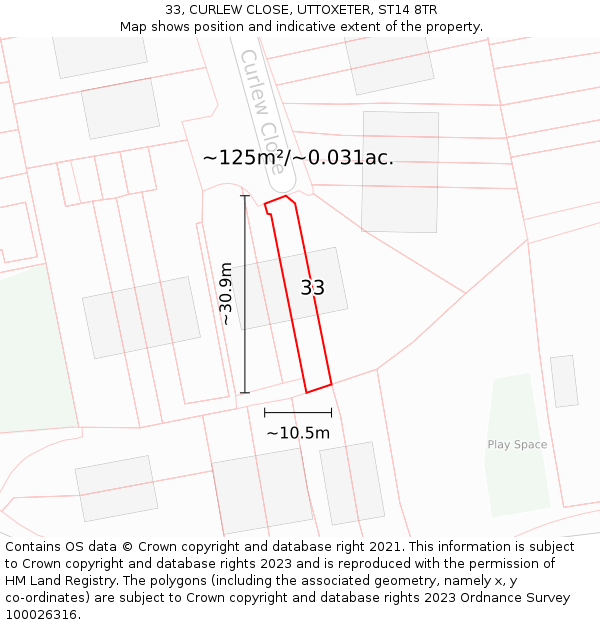 33, CURLEW CLOSE, UTTOXETER, ST14 8TR: Plot and title map