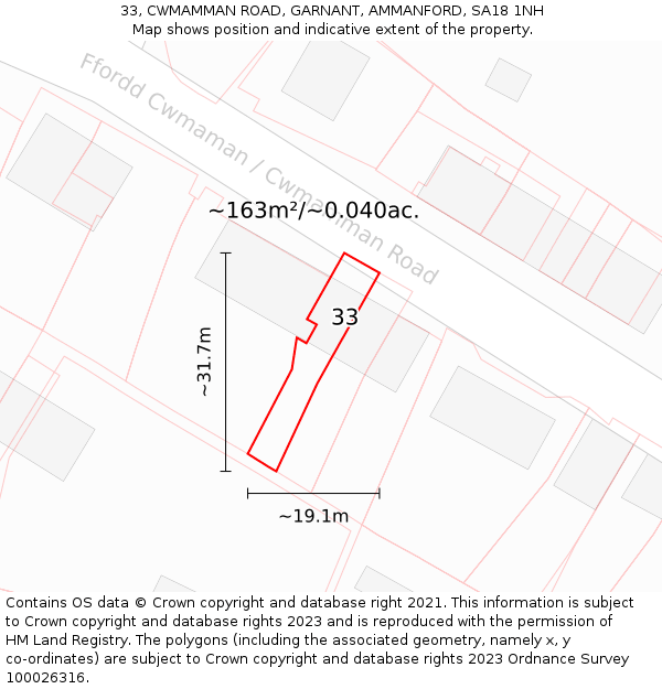 33, CWMAMMAN ROAD, GARNANT, AMMANFORD, SA18 1NH: Plot and title map