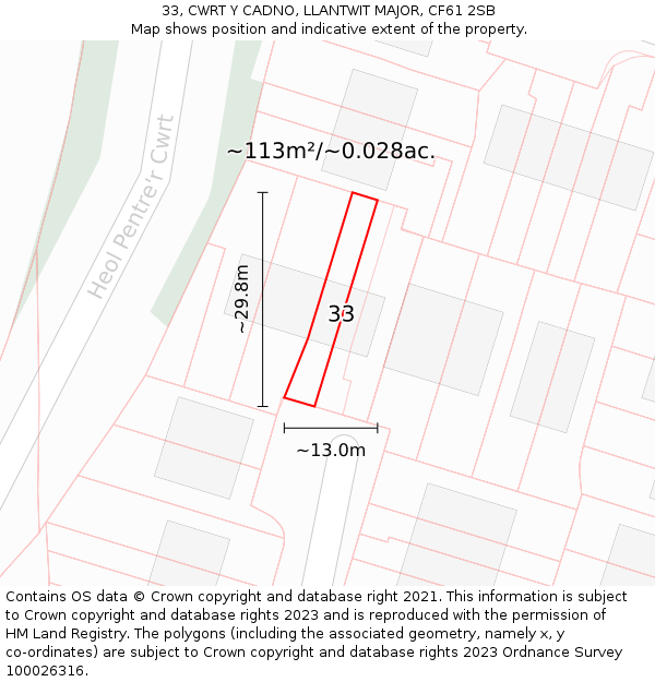 33, CWRT Y CADNO, LLANTWIT MAJOR, CF61 2SB: Plot and title map