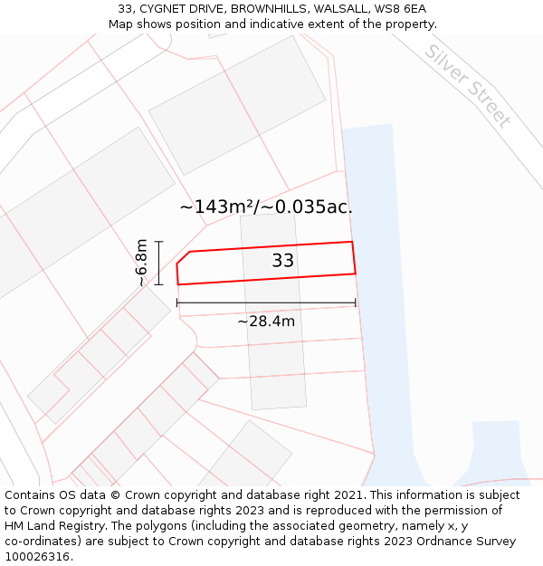 33, CYGNET DRIVE, BROWNHILLS, WALSALL, WS8 6EA: Plot and title map