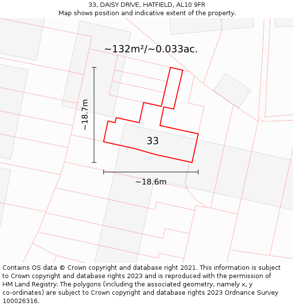33, DAISY DRIVE, HATFIELD, AL10 9FR: Plot and title map
