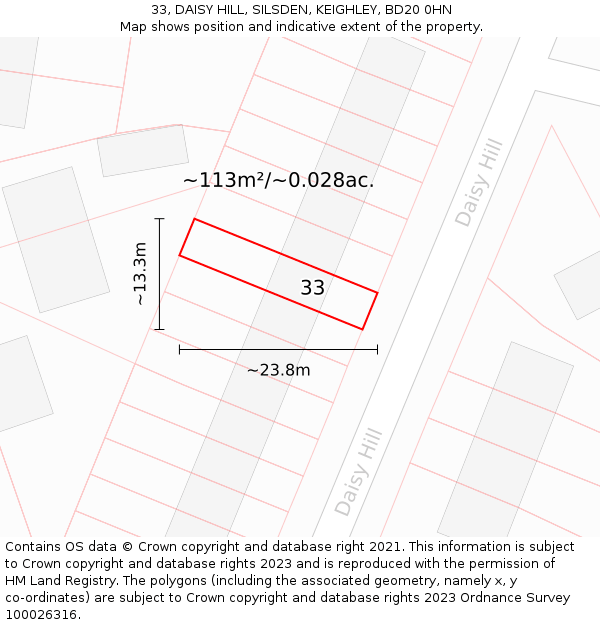 33, DAISY HILL, SILSDEN, KEIGHLEY, BD20 0HN: Plot and title map
