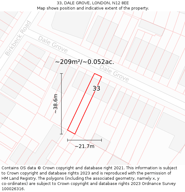 33, DALE GROVE, LONDON, N12 8EE: Plot and title map