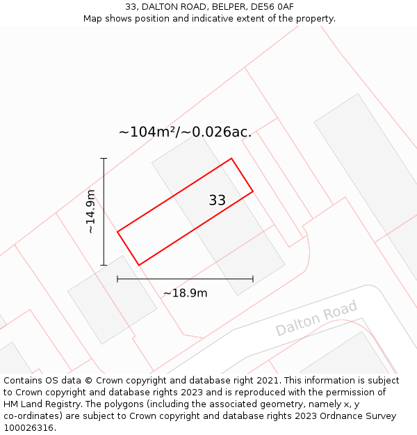 33, DALTON ROAD, BELPER, DE56 0AF: Plot and title map