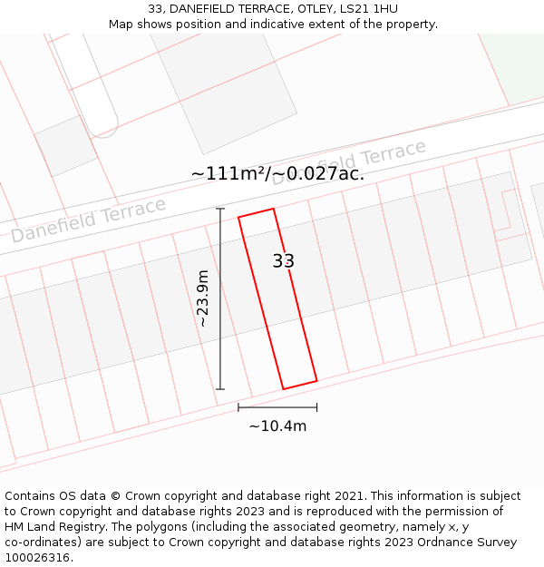 33, DANEFIELD TERRACE, OTLEY, LS21 1HU: Plot and title map