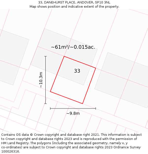 33, DANEHURST PLACE, ANDOVER, SP10 3NL: Plot and title map