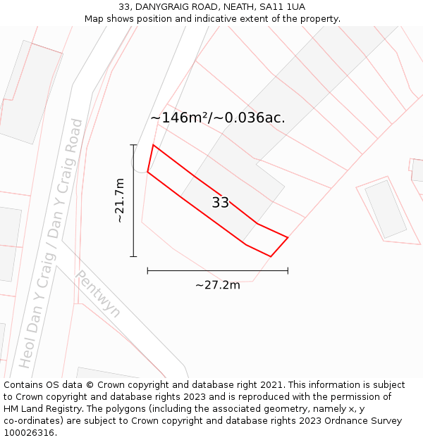 33, DANYGRAIG ROAD, NEATH, SA11 1UA: Plot and title map