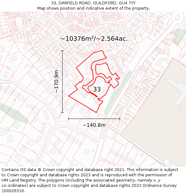 33, DARFIELD ROAD, GUILDFORD, GU4 7YY: Plot and title map