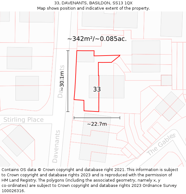 33, DAVENANTS, BASILDON, SS13 1QX: Plot and title map