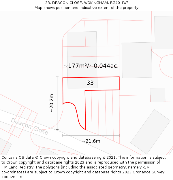 33, DEACON CLOSE, WOKINGHAM, RG40 1WF: Plot and title map