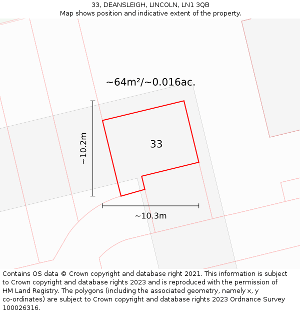 33, DEANSLEIGH, LINCOLN, LN1 3QB: Plot and title map