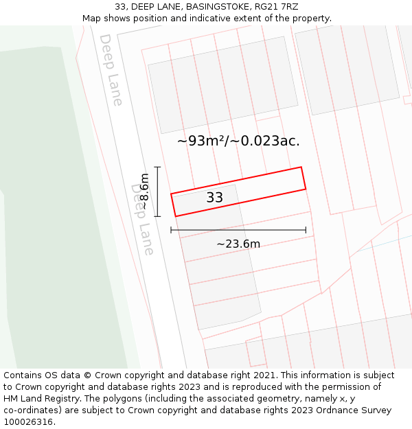 33, DEEP LANE, BASINGSTOKE, RG21 7RZ: Plot and title map
