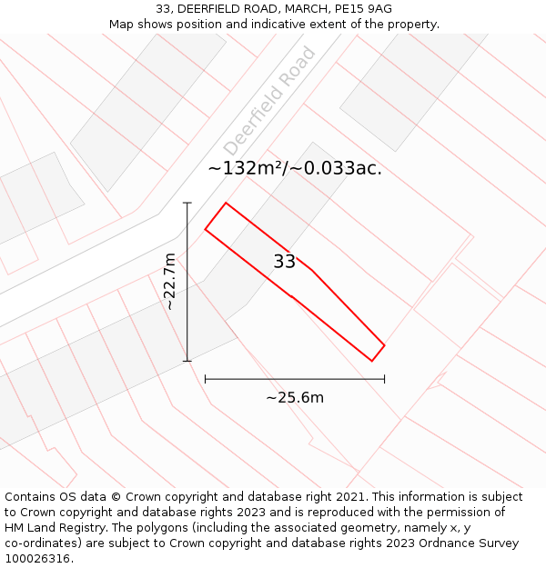 33, DEERFIELD ROAD, MARCH, PE15 9AG: Plot and title map