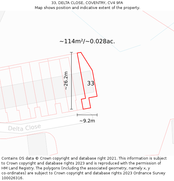33, DELTA CLOSE, COVENTRY, CV4 9FA: Plot and title map
