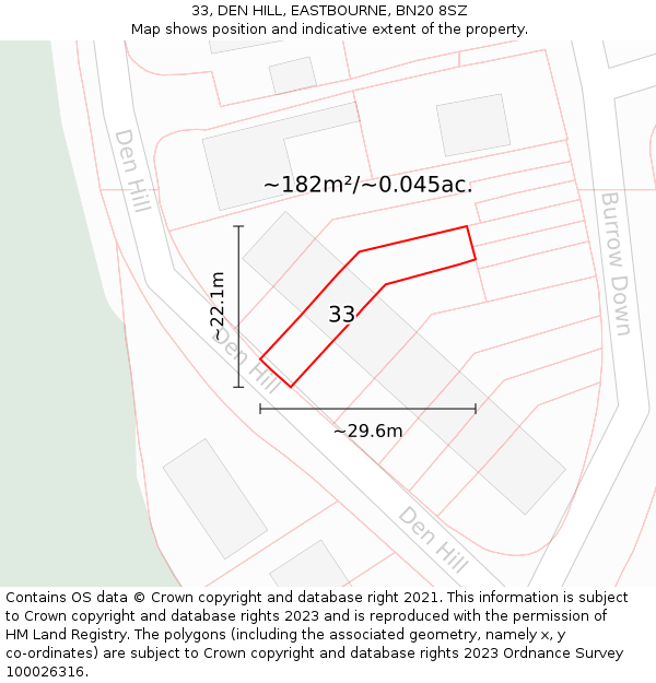 33, DEN HILL, EASTBOURNE, BN20 8SZ: Plot and title map