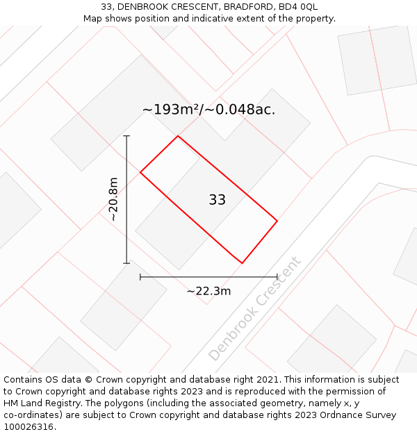 33, DENBROOK CRESCENT, BRADFORD, BD4 0QL: Plot and title map