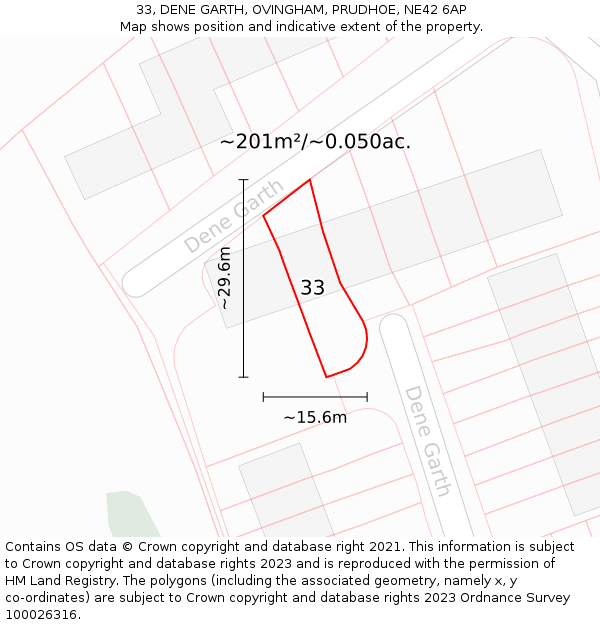 33, DENE GARTH, OVINGHAM, PRUDHOE, NE42 6AP: Plot and title map