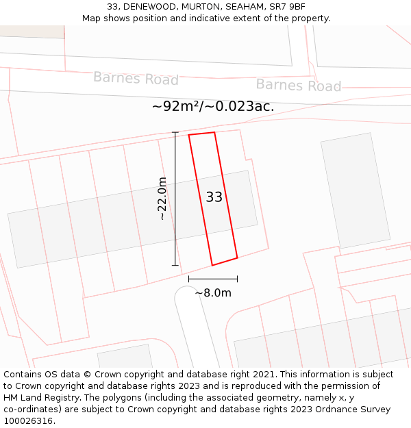 33, DENEWOOD, MURTON, SEAHAM, SR7 9BF: Plot and title map