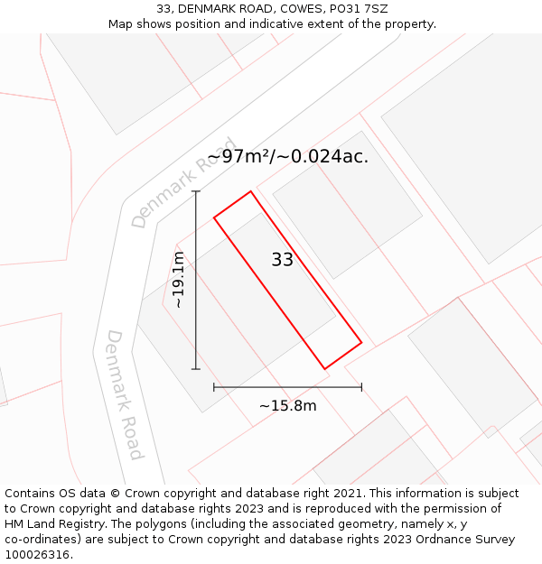 33, DENMARK ROAD, COWES, PO31 7SZ: Plot and title map