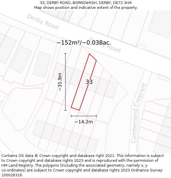 33, DERBY ROAD, BORROWASH, DERBY, DE72 3HA: Plot and title map