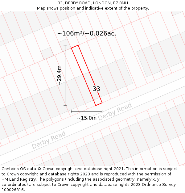 33, DERBY ROAD, LONDON, E7 8NH: Plot and title map