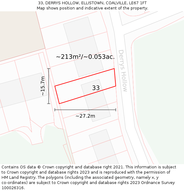 33, DERRYS HOLLOW, ELLISTOWN, COALVILLE, LE67 1FT: Plot and title map