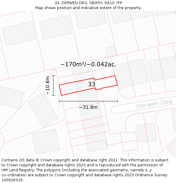 33, DERWEN DEG, NEATH, SA10 7FP: Plot and title map