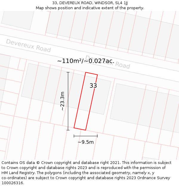 33, DEVEREUX ROAD, WINDSOR, SL4 1JJ: Plot and title map