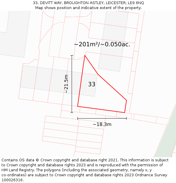 33, DEVITT WAY, BROUGHTON ASTLEY, LEICESTER, LE9 6NQ: Plot and title map