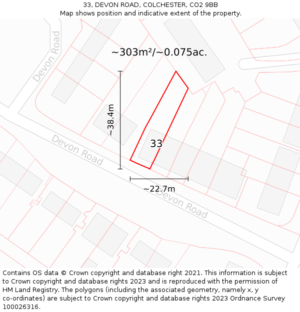 33, DEVON ROAD, COLCHESTER, CO2 9BB: Plot and title map