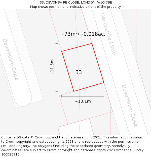 33, DEVONSHIRE CLOSE, LONDON, W1G 7BE: Plot and title map