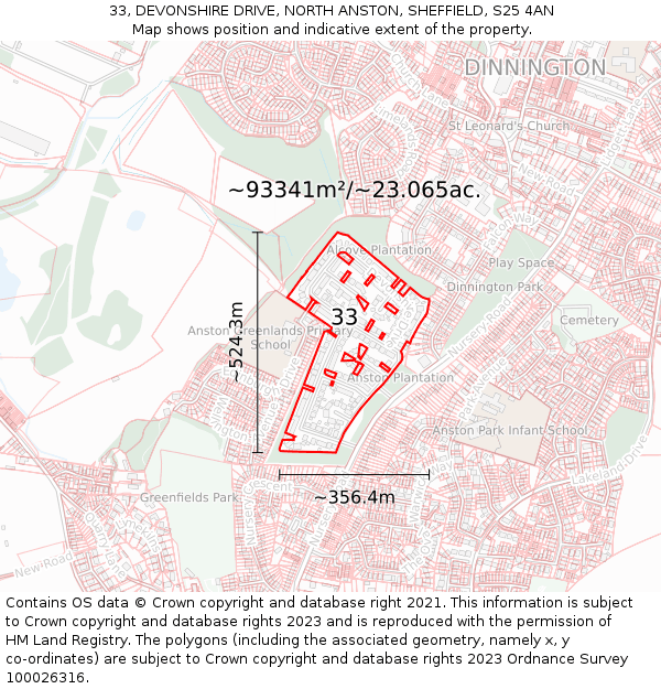33, DEVONSHIRE DRIVE, NORTH ANSTON, SHEFFIELD, S25 4AN: Plot and title map