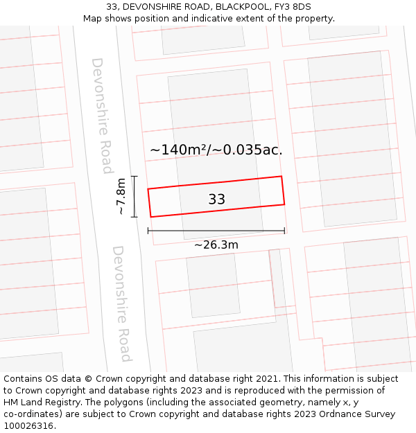 33, DEVONSHIRE ROAD, BLACKPOOL, FY3 8DS: Plot and title map