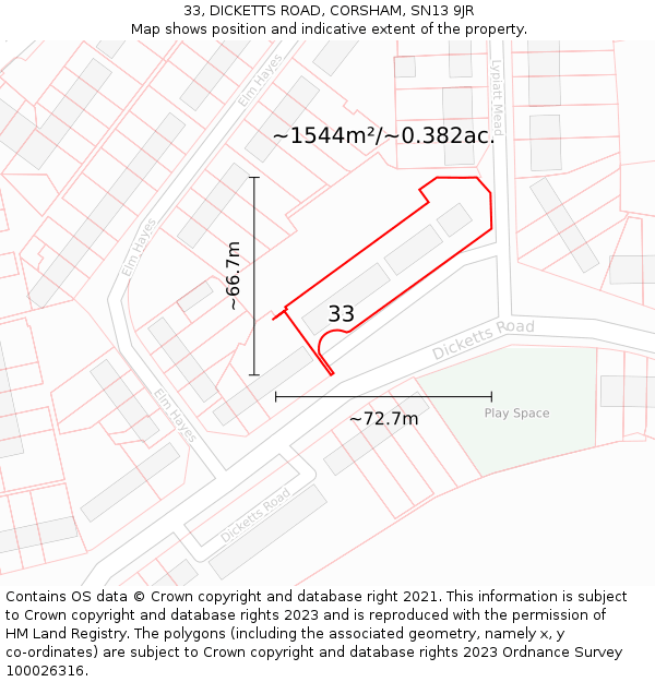 33, DICKETTS ROAD, CORSHAM, SN13 9JR: Plot and title map