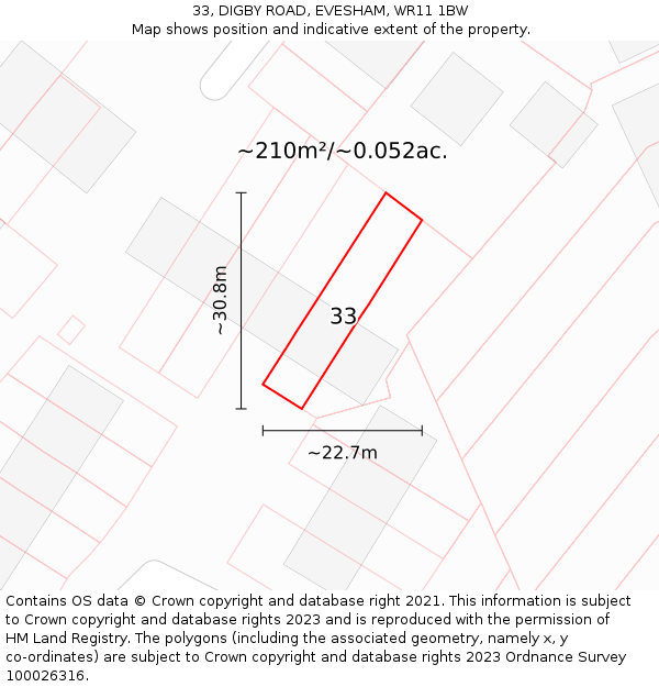 33, DIGBY ROAD, EVESHAM, WR11 1BW: Plot and title map