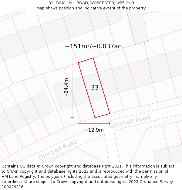 33, DINCHALL ROAD, WORCESTER, WR5 2NB: Plot and title map