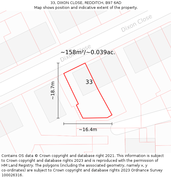 33, DIXON CLOSE, REDDITCH, B97 6AD: Plot and title map