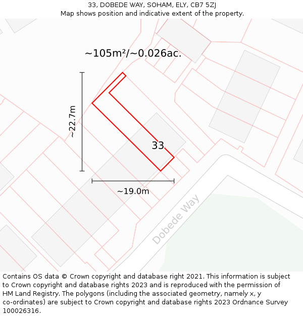 33, DOBEDE WAY, SOHAM, ELY, CB7 5ZJ: Plot and title map