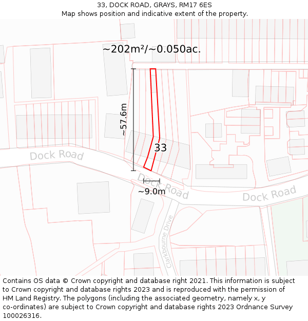 33, DOCK ROAD, GRAYS, RM17 6ES: Plot and title map